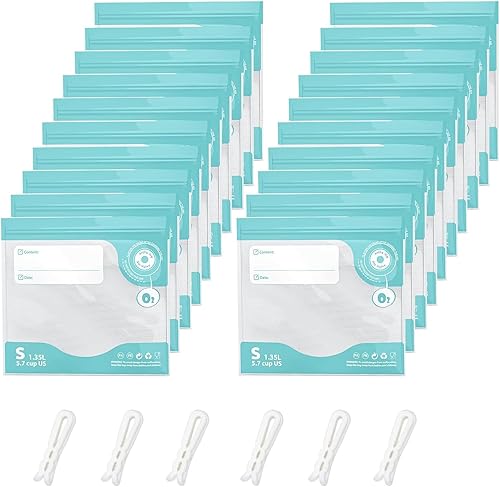 Sous Vide Bolsas reutilizables, bolsa de almacenamiento de alimentos al vacío, 20 piezas (8.7 x 8.3 pulgadas), viene con 6 deslizadores de sellado,