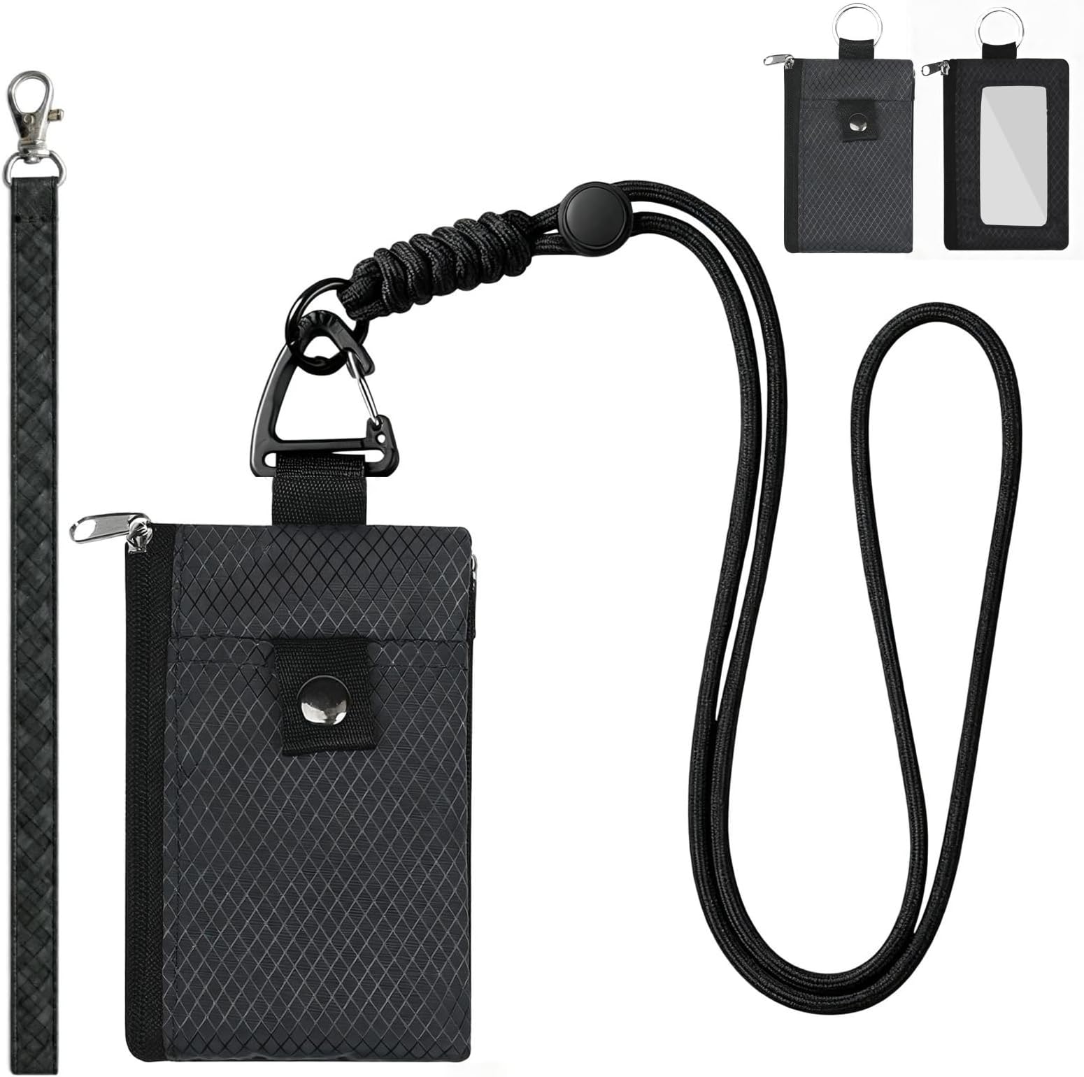 Minimalist Wallet with 2 Different Lanyards & ID Window RFID Blocking Waterproof Card/Cash/Coin Holder, Ideal for UK Commuting for Men & Women