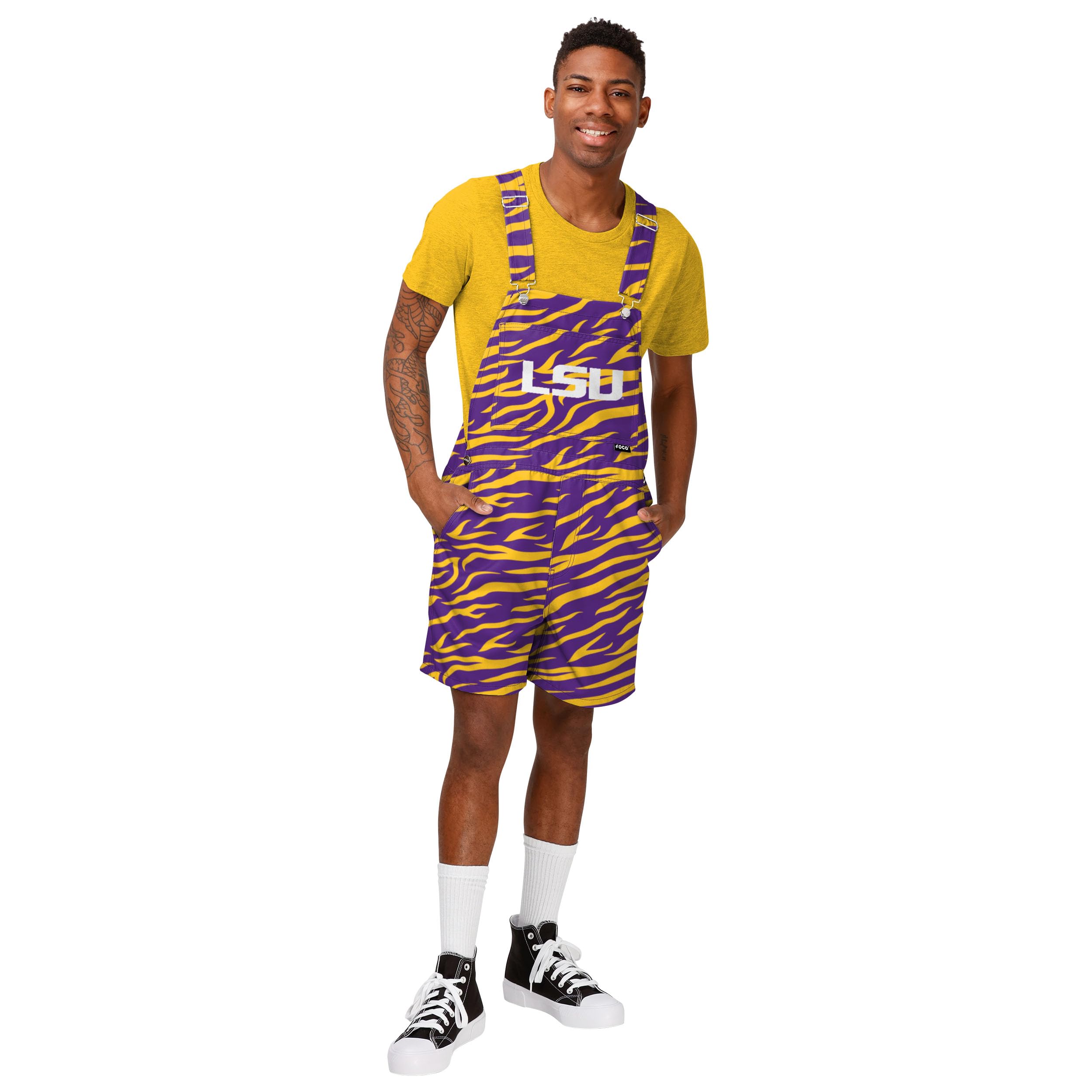 FOCO Men's Standard NCAA College Bib Shortalls Summer Shorts Overalls, Team Color
