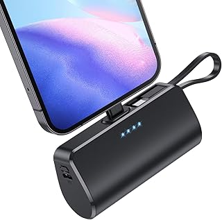 Mini Portable Charger for iPhone with Built-in Type-C Cable, 5200mAh Ultra-Compact Power Bank, PD 20W Fast Charging Battery Pack Phone Charger for iPhone 16/15/14/13/12, Samsung, Google, Android