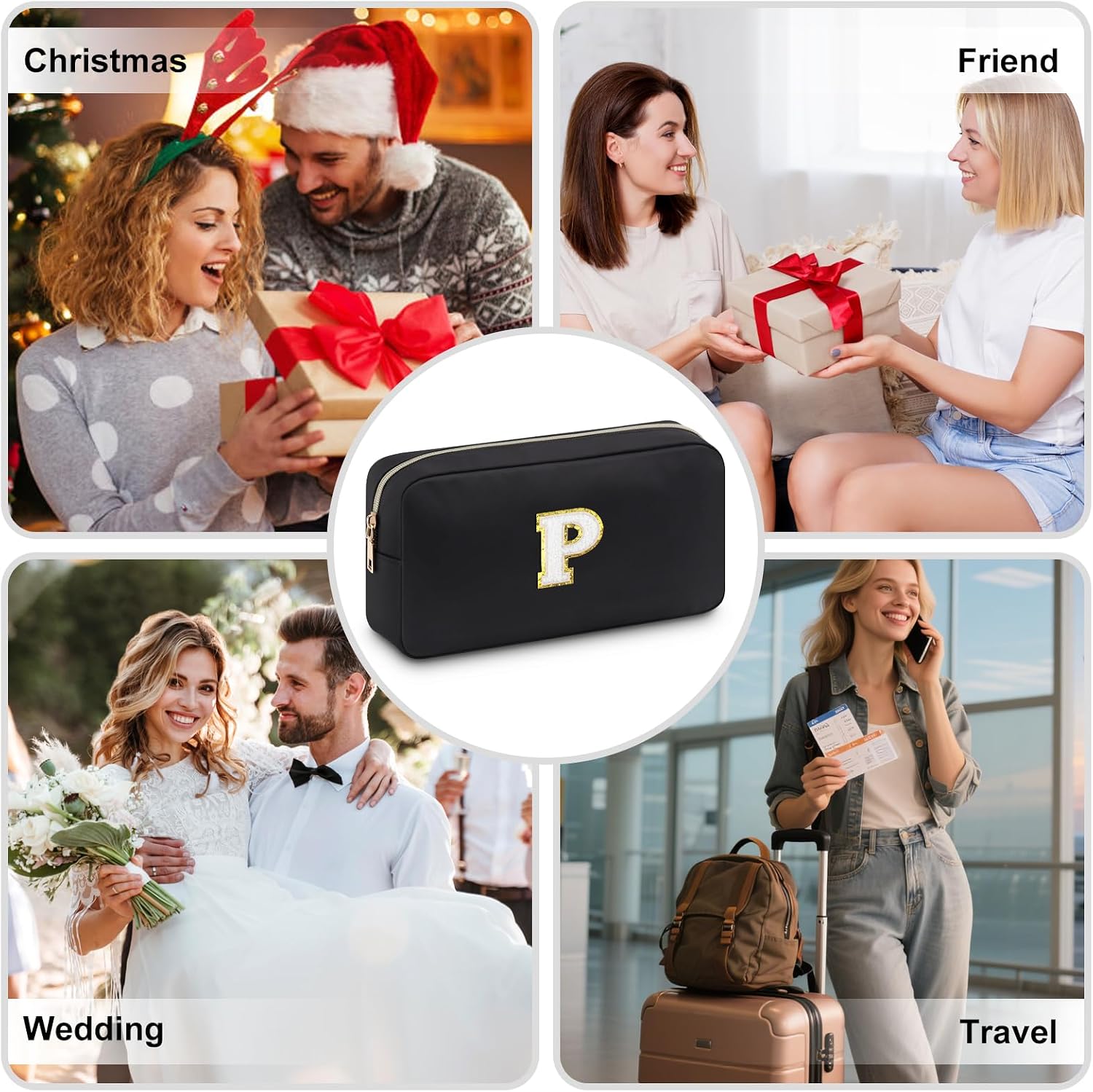 Mxrymvu Personalized Initial Makeup Bag Cosmetic Pouch Travel Toiletry Bag Preppy Graduation Gifts for Sisters Mom Friends Personalized Present Bags for Wedding Birthday Mothers Day Gifts Letter P image 5