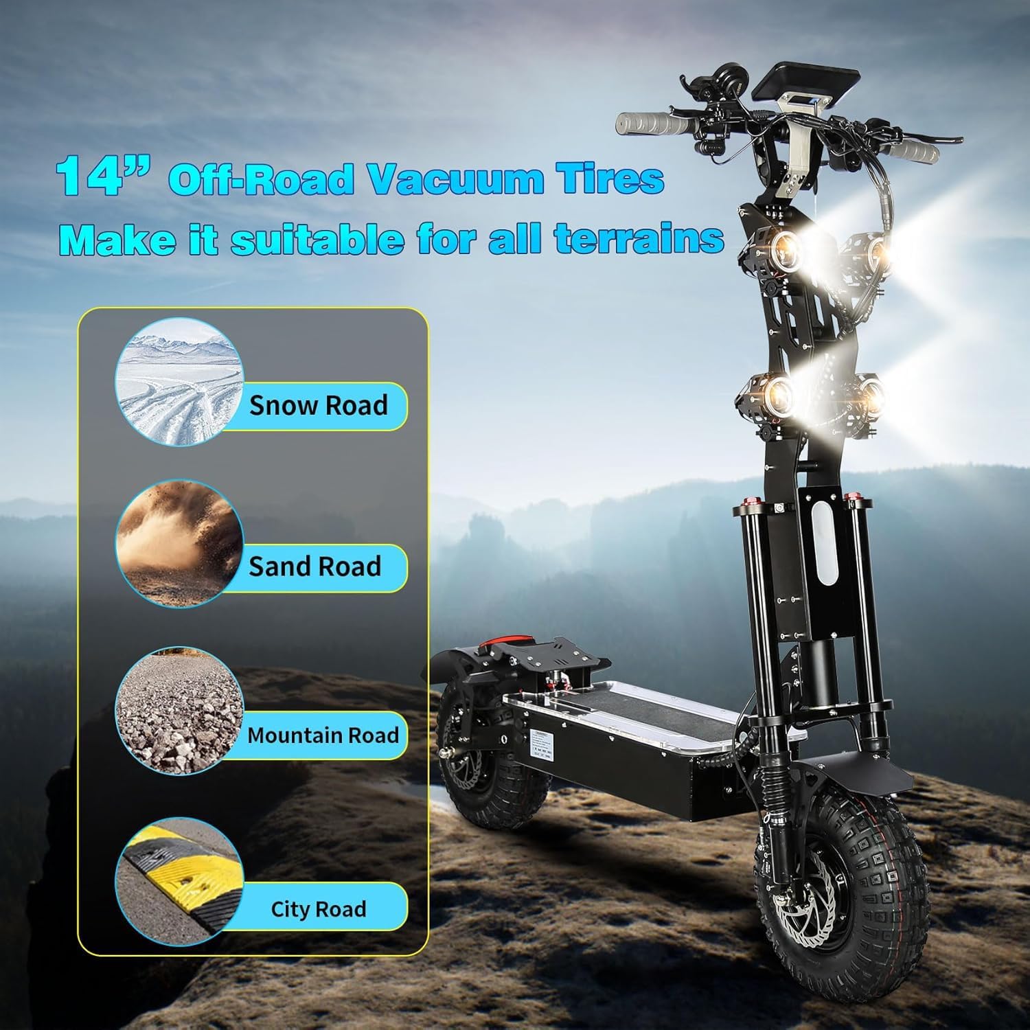 Electric Scooter for Adults with Seat & 2*Charger, High Power 10000W Dual Motor with NFC, Max Speed 65MPH & Up to 70Miles,14" Off-Road Tires, 60V/50Ah Large Capacity Battery（USA Warehouse）