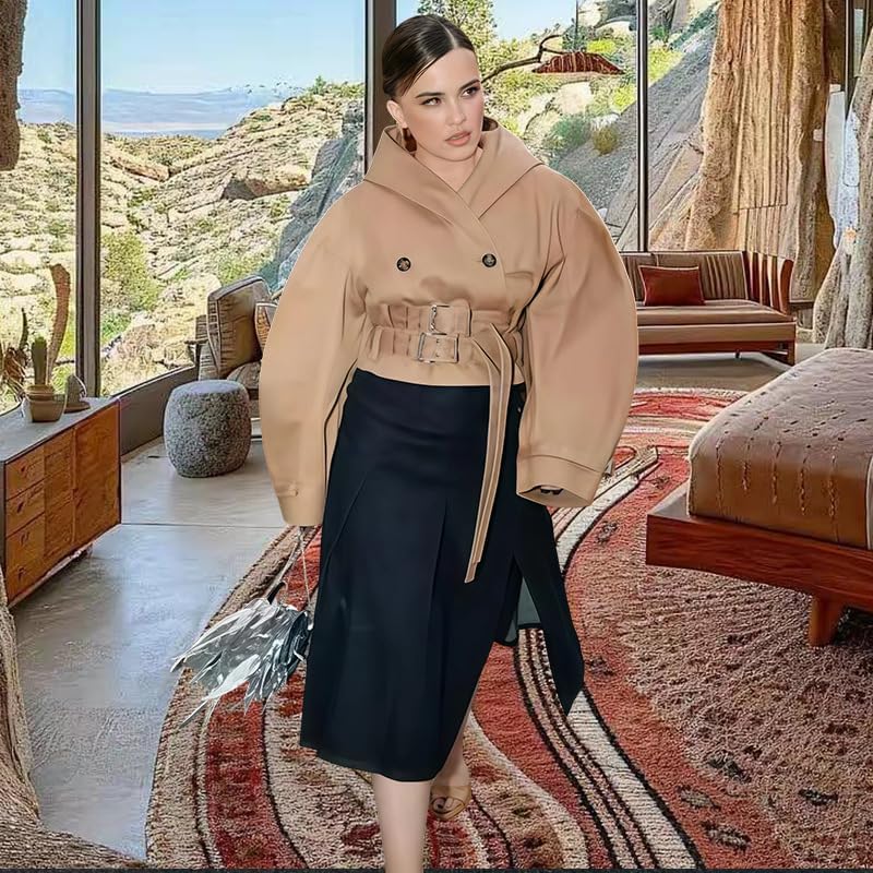 Molilove Women's Button Down Hooded Jacket Sweatshirt Casual Long Sleeve Belted Crop Jackets Coat Fall Windbreaker Outerwear - Image 5