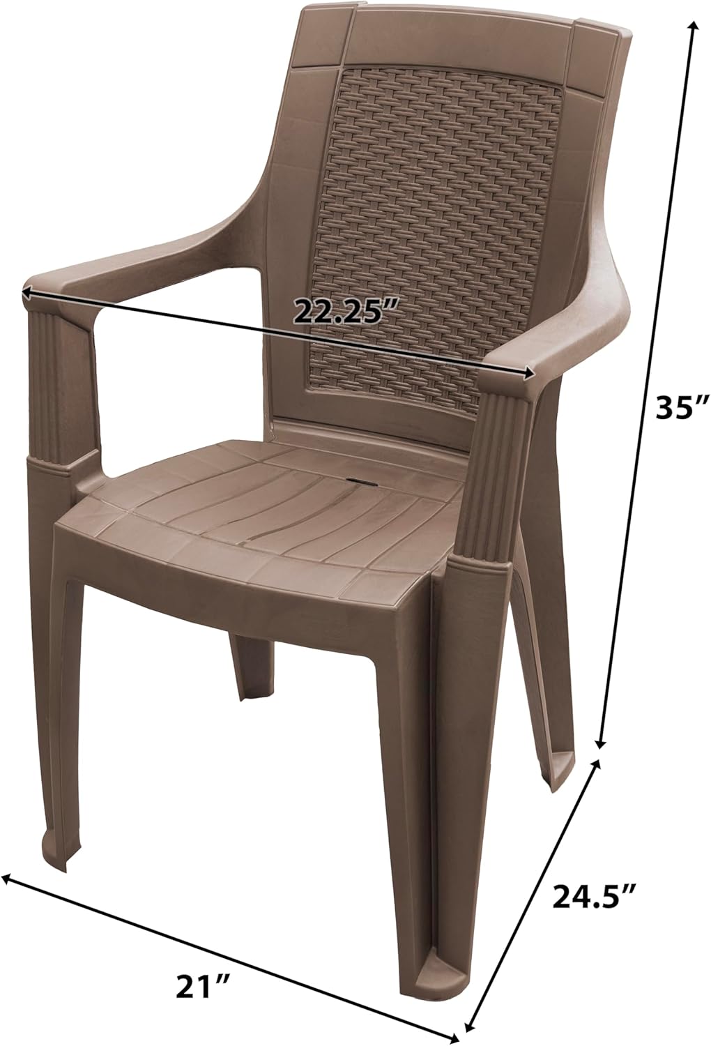 Plastic Arm Chair with Wicker Textured Back (Set of 4) Brown, Indoor Outdoor Patio Furniture