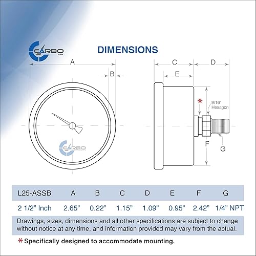 Miniatura 6 de Manómetro de 2 1-2", Todas las piezas humedecidas de acero inoxidable, caja, conexión, relleno de líquido, 0-300 psikPa, montaje trasero 14" NPT