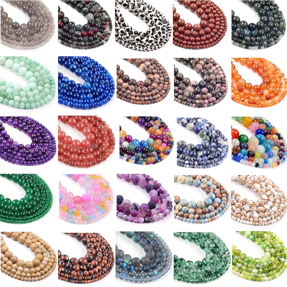 45 Perle Pietre Naturali Miste 8mm – Acquamarina, Opale, Quarzo Rosa, Occhio Di Tigre – Per Gioielli Fai Da Te