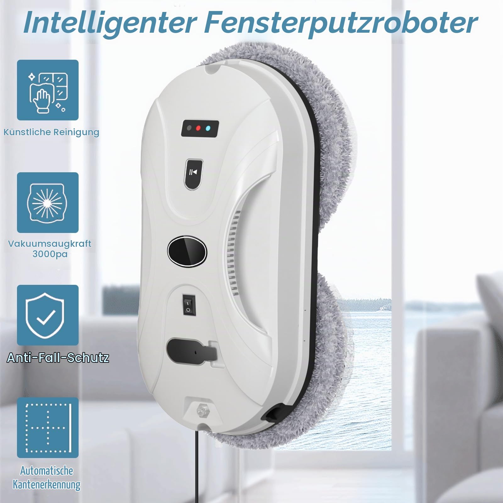 Fensterputzroboter, 5600Pa Automatischer Fensterreiniger mit Fernbedienung und 10 Tüchern, Fensterreiniger Roboter Elektrisch Fenstersauger für Innen und Außenfenster Glas Fliesen
