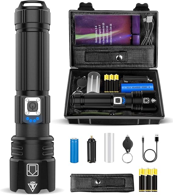 tuare 2022 Newest 10000 Lumens Torch, Torches Led Super Bright,Rechargeable LED Torch XHP70.2, IP67 Waterproof Powerful Torch, for Camping Hiking Emergency(with 5000mAh Battery)
