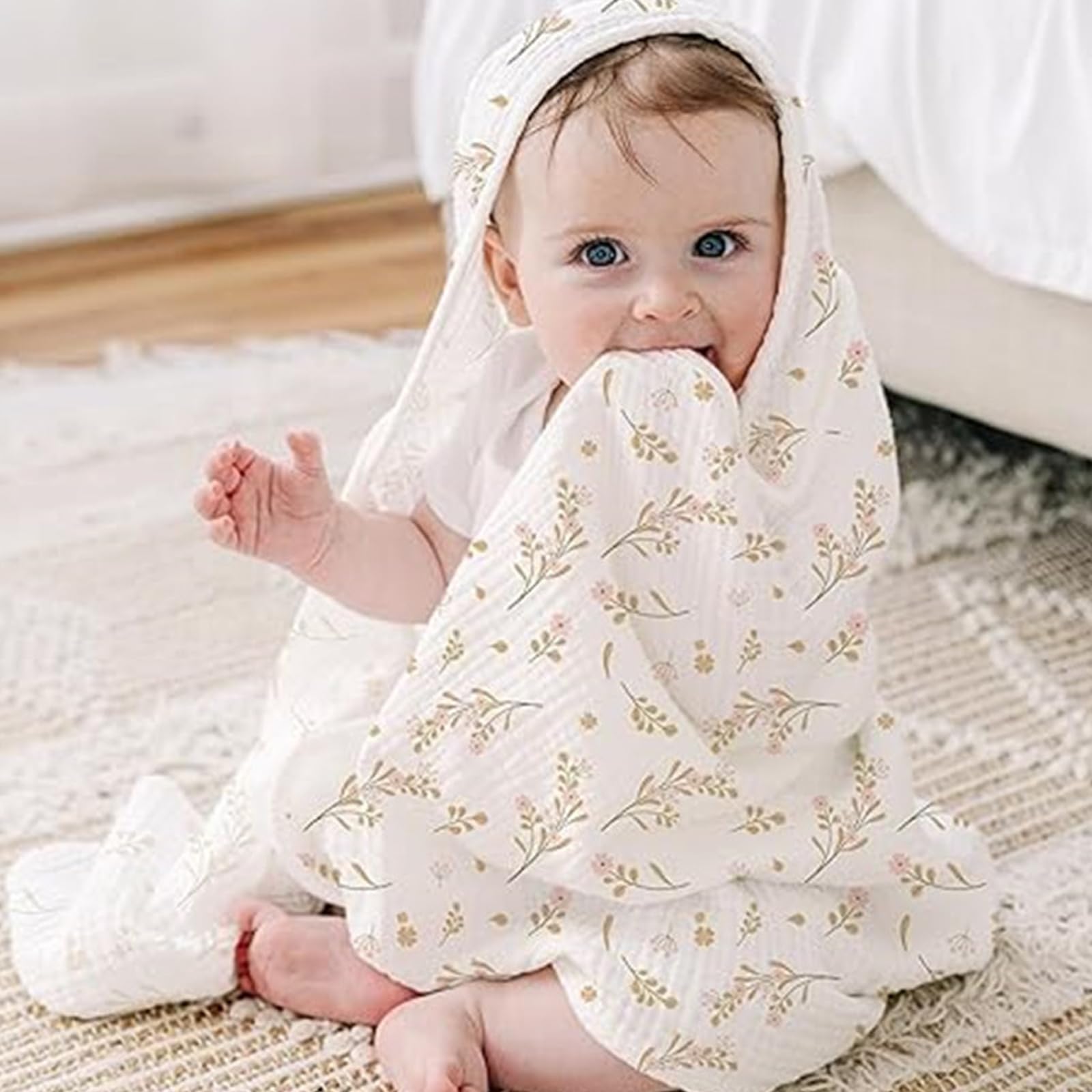 Lot de 2 serviettes à capuche pour bébé – Couverture en gaze de coton, super douce et absorbante pour l'heure du bain, photo de nouveau-né,
