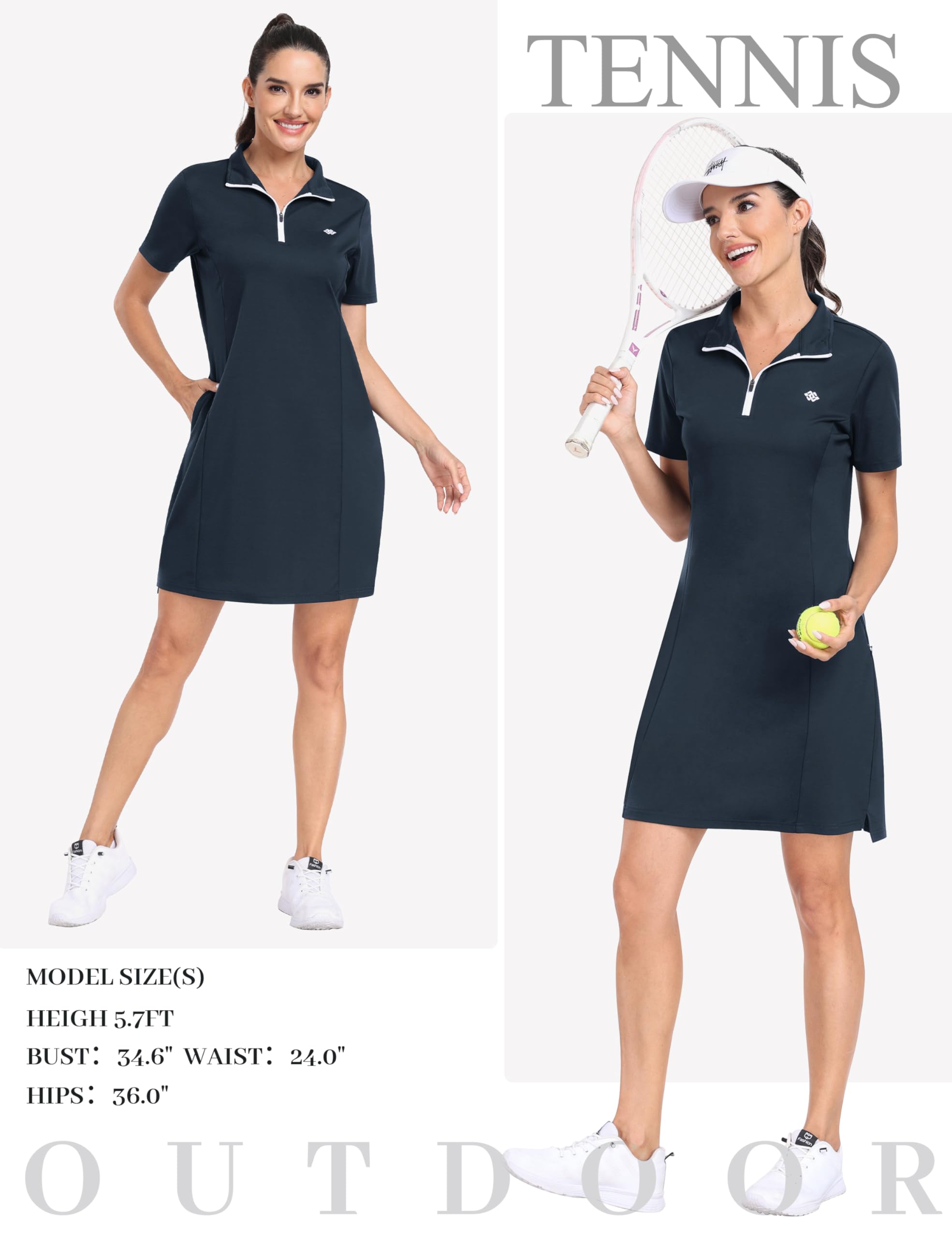 Vestido Tenis Polo Mujer Manga Corta Deportivo Vestido Algodón con Cremallera Verano Ligero Dress para Golf Gimnasia Yoga