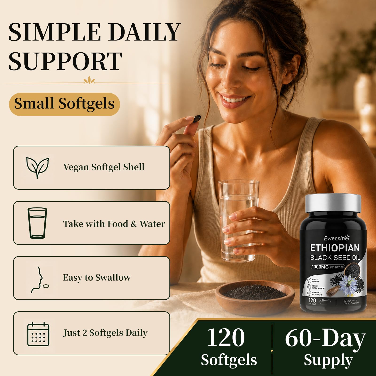 Ethiopian Black Seed Oil Softgels 1000mg Cold Pressed, 120 Count — Amazon image 6