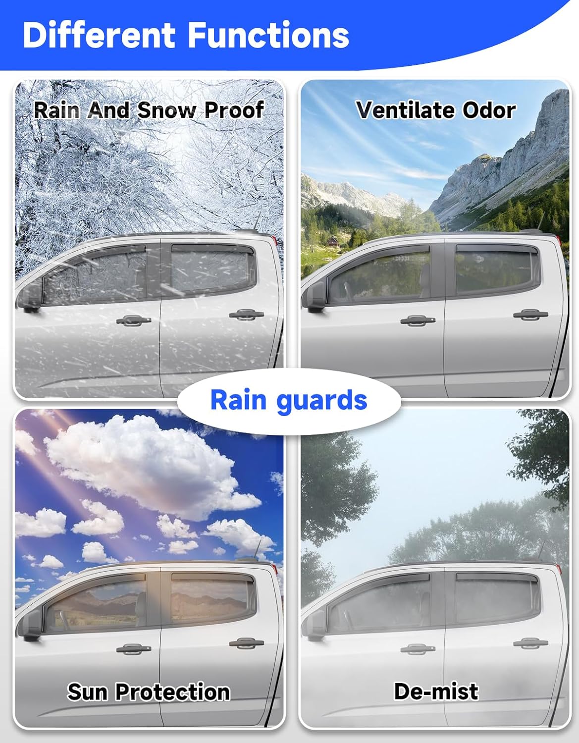 in-Channel Rain Guards Fit for Truck Chevy Colorado/GMC Canyon 2015-2022 Crew Cab Window Rain Guards Visors Vent Visors Window Deflector Vent Shades Car Accessories -4 pcs