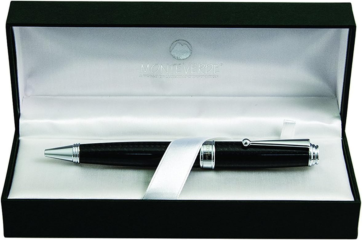 Monteverde Invincia Deluxe Ballpoint Pen - Chrome, Carbon Fiber Design, Premium Writing Instrument