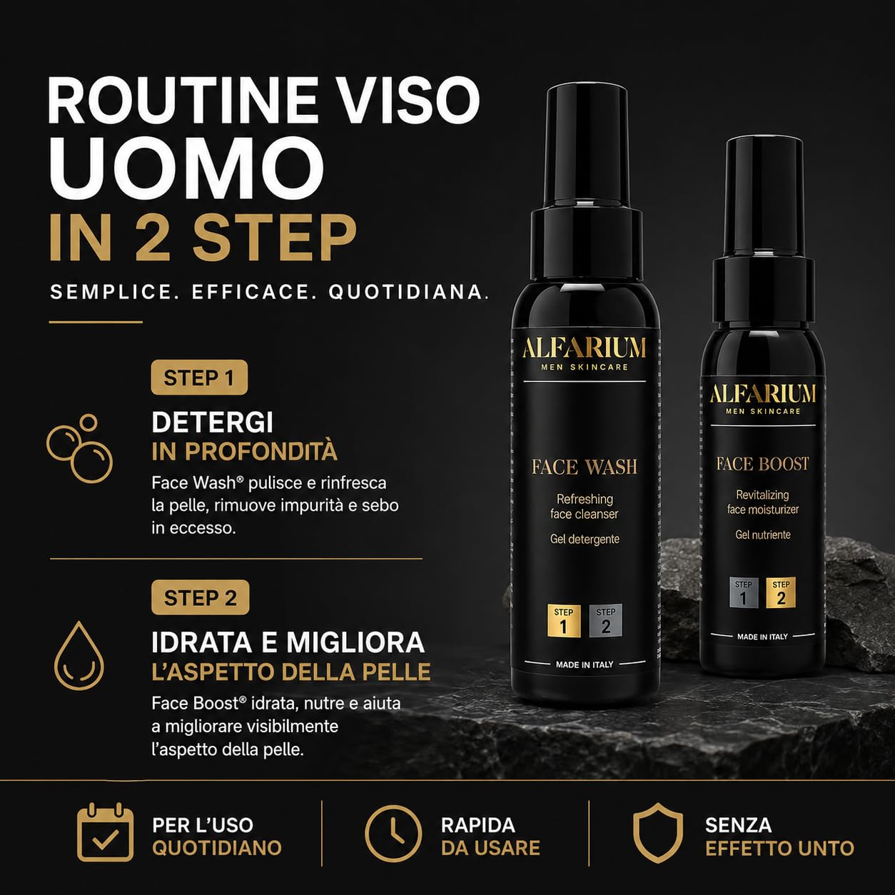 Alfarium Pflegeset für Männer - Gesichtsreiniger & Feuchtigkeitscreme für fetting & gemischt Haut mit Vitaminen A/B5/C/E, Hyaluronsäure - Gesichtsreinigung und Anti Aging Creme Männer - Made in Italy
