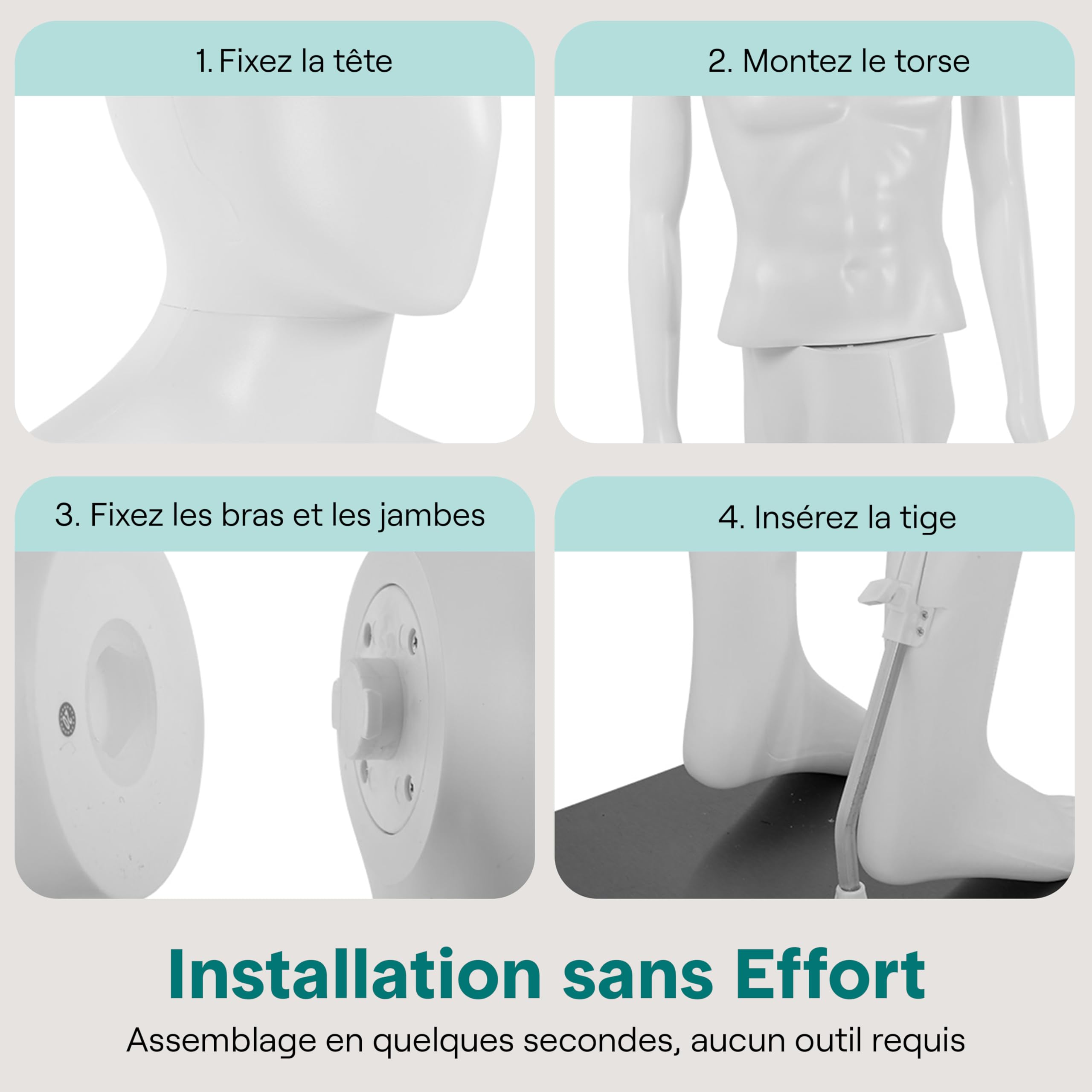 SereneLife Mannequin Masculin Corps Complet, 185cm de Hauteur, Membres Flexibles, Tête Ajustable, Design Détachable, Idéal pour Magasins de Vêtements, Boutiques, Expositions et Plus