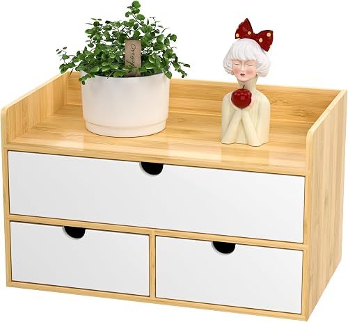 YIHONG YIHONG Bamboo Desk Organizer with Drawers