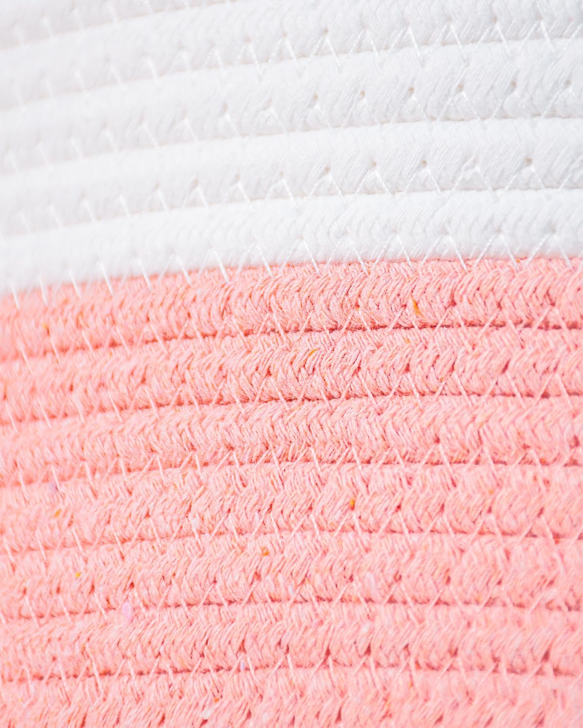 Large Cotton Rope Storage Basket with Pink Bow (17.7"x15.7", 55L), Collapsible Laundry Hamper for Baby Girl Nursery, Woven Toy Organizer with Handles, Blanket Basket for Bedroom, Bathroom, Playroom