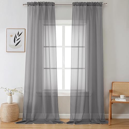 Miniatura 36 de OVZME 2 paneles de cortina traslúcidas para ventana, 96 pulgadas de largo, para dormitorio, diseño de bolsillo superior para cortinero, tratamiento