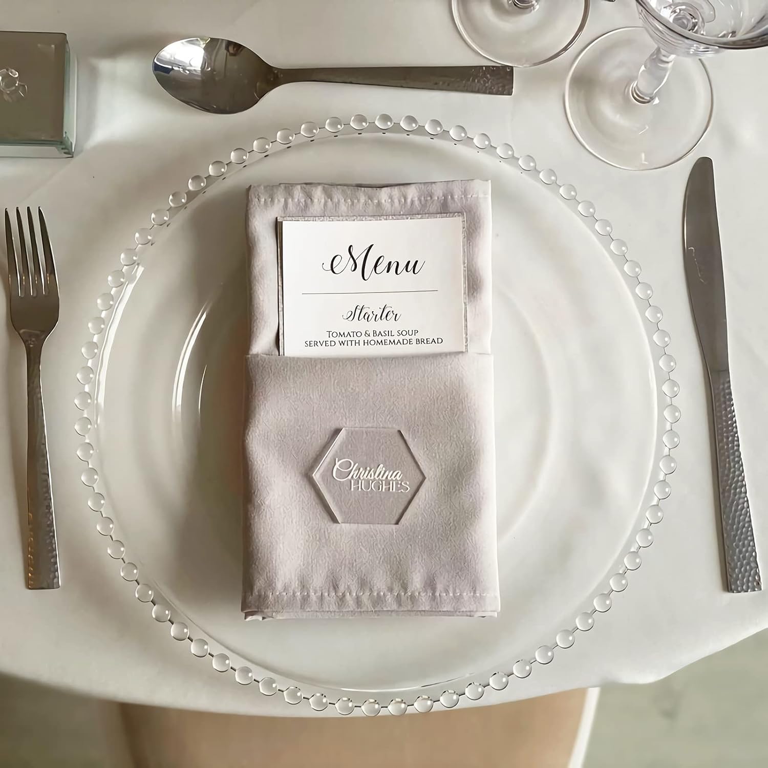 100 Pcs Clear Acrylic Place Cards 1/8" Thick, 3.15" x 2.75" Small Hexagon Blank Acrylic Tiles Seating Card, Escort Name Plate for Table Setting, Wedding, Dinner Party