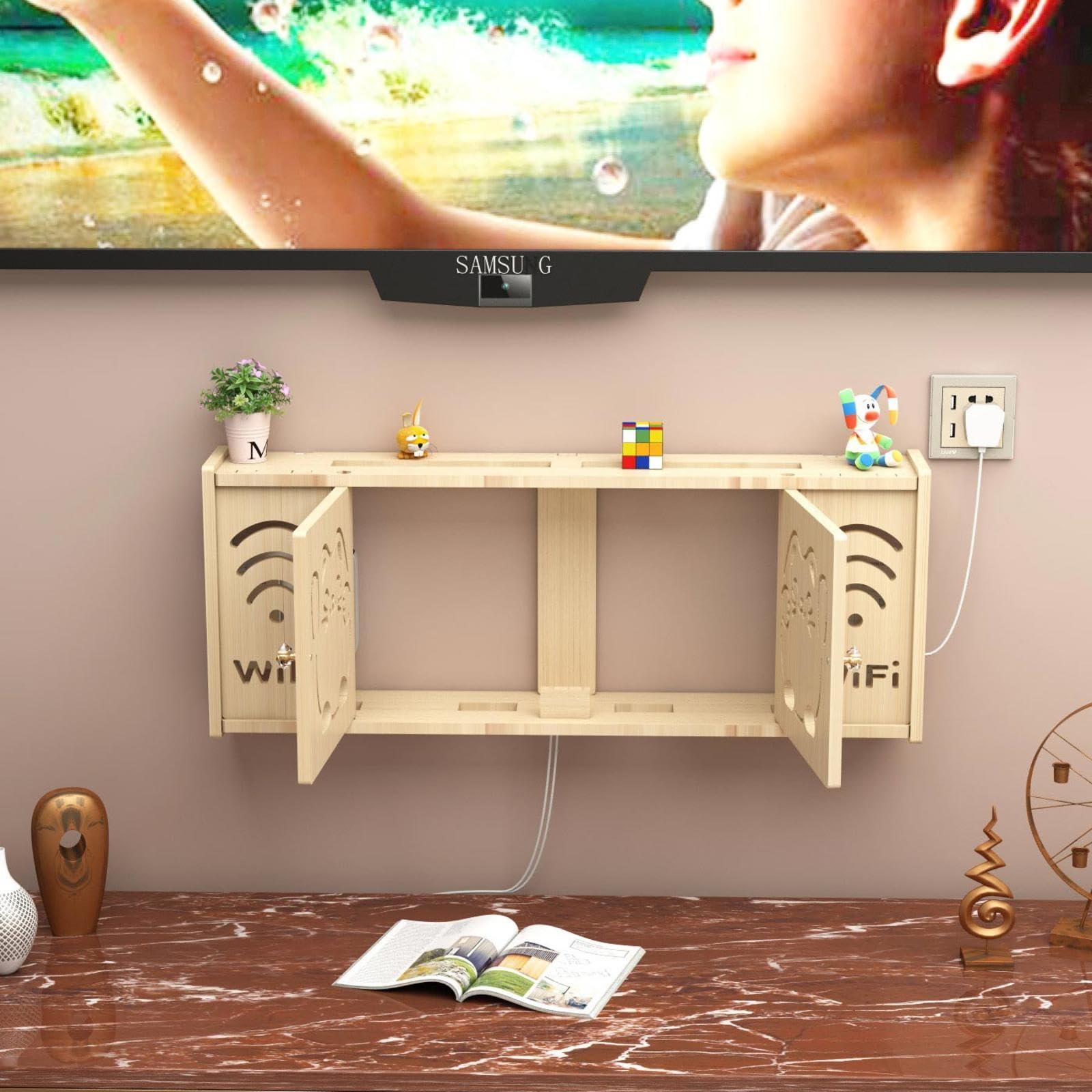 Scatola del Router Porta WiFi da Parete Mobiletto Porta Modem WiFi da Salotto Mensola TV Sospesa a Muro Supporto Telefono Parete Scatola,C-71x28cm