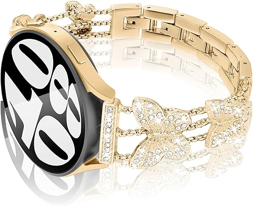 Correa brillante con funda compatible con Samsung Galaxy Watch 4 y 5 de 1.575 pulgadas, 1.732 pulgadas, elegante correa de acero inoxidable de 0.787