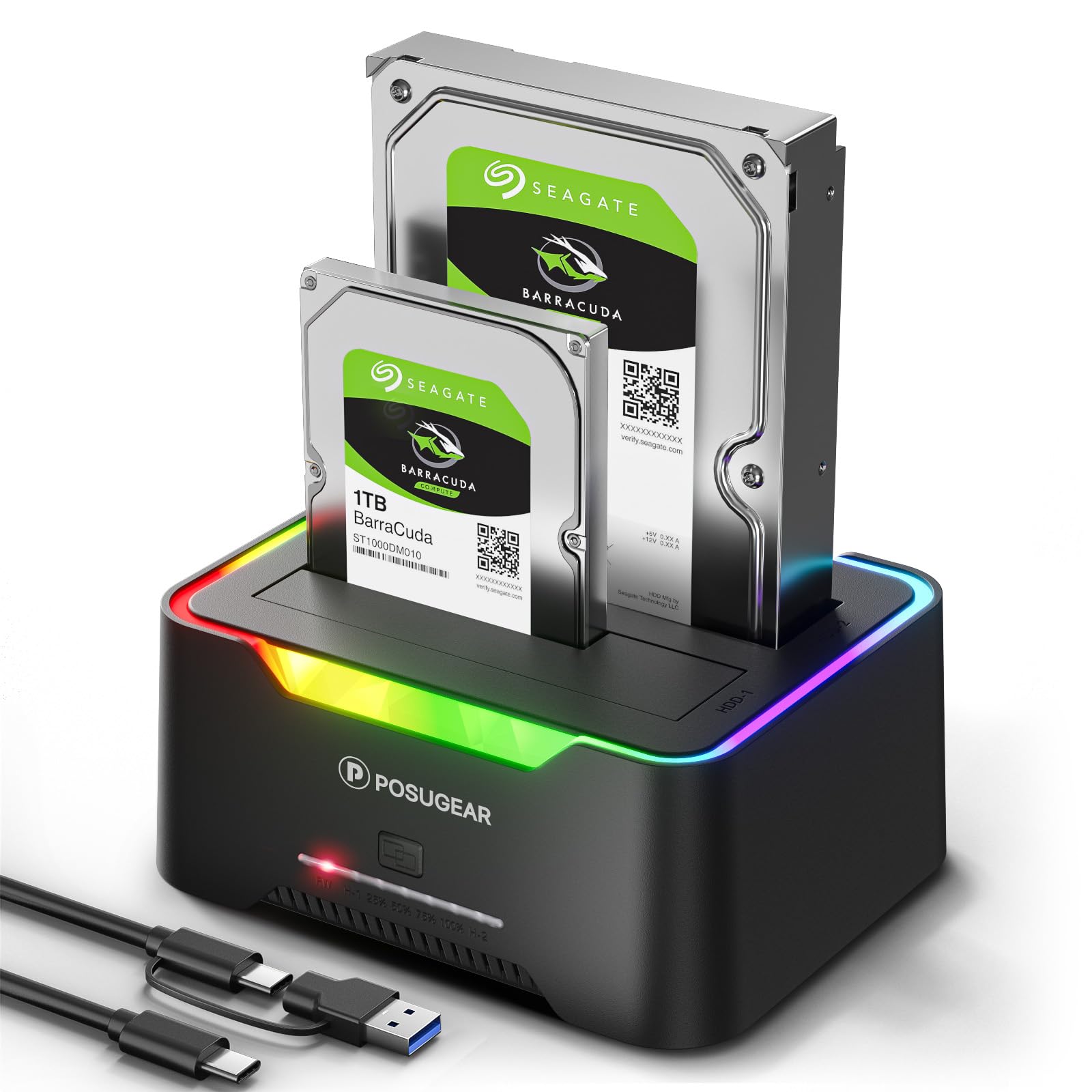 POSUGEAR Dock Disque Durs, USB3.0 Station d'accueil Disque Dur pour 2,5 et 3,5 Pouces SATA HDD/SSD Jusqu'à 40 to, Fonction clonage Hors Ligne Prend en Charge UASP Double Baie