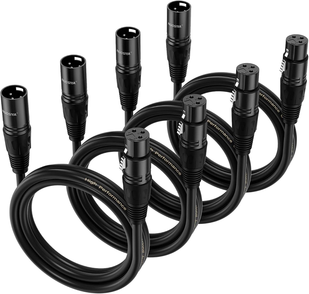 XLR Cable 6 Ft 4 Packs,Microphone Cables,Premium Balanced Microphone Mic Speaker Cable with 3-Pin XLR Male to Female DMX Cable,Black