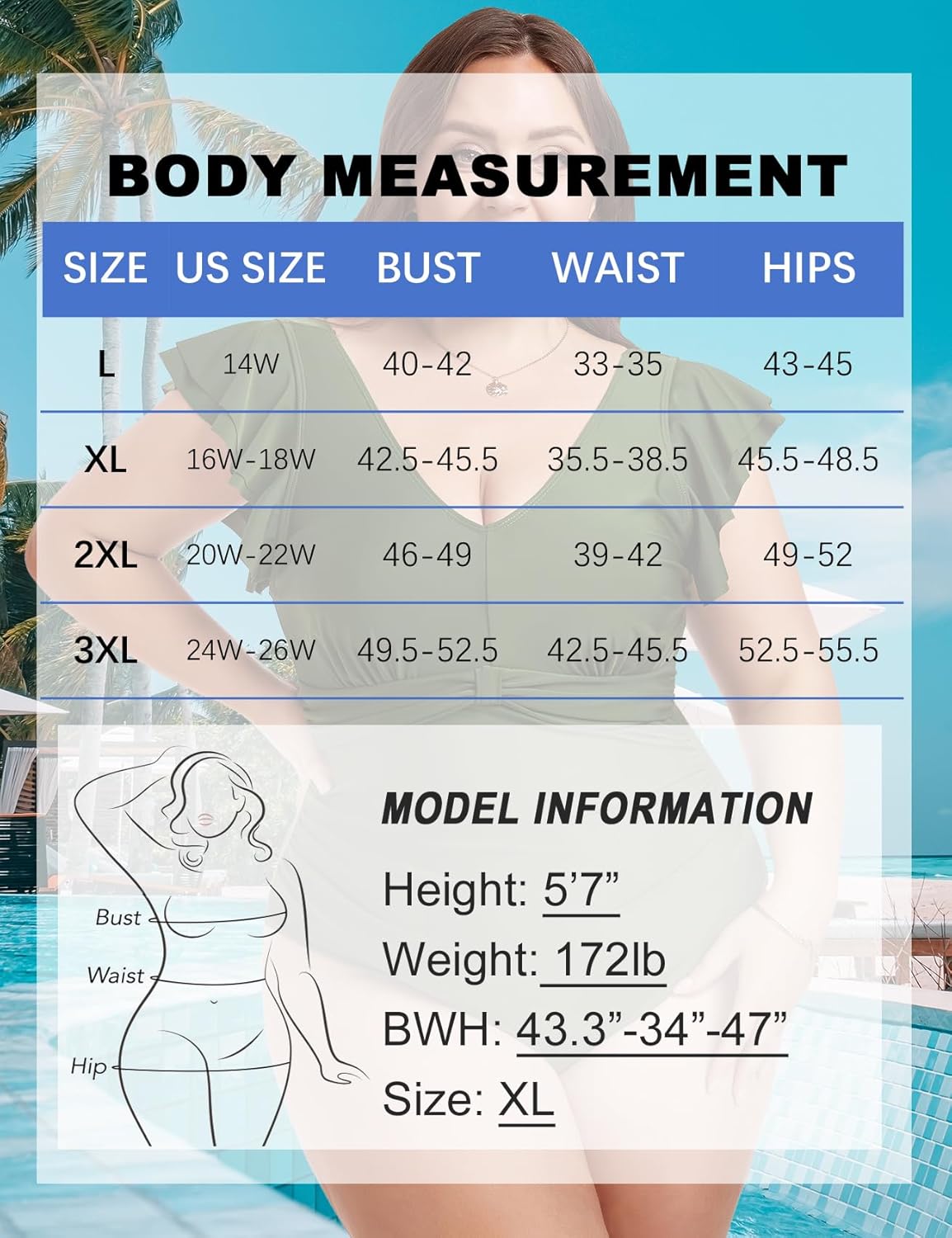 ZOMVA Plus Size Womens Swimsuit One Piece Tummy Control Bathing Suit Ruffle Sleeve Full Coverage Swimwear