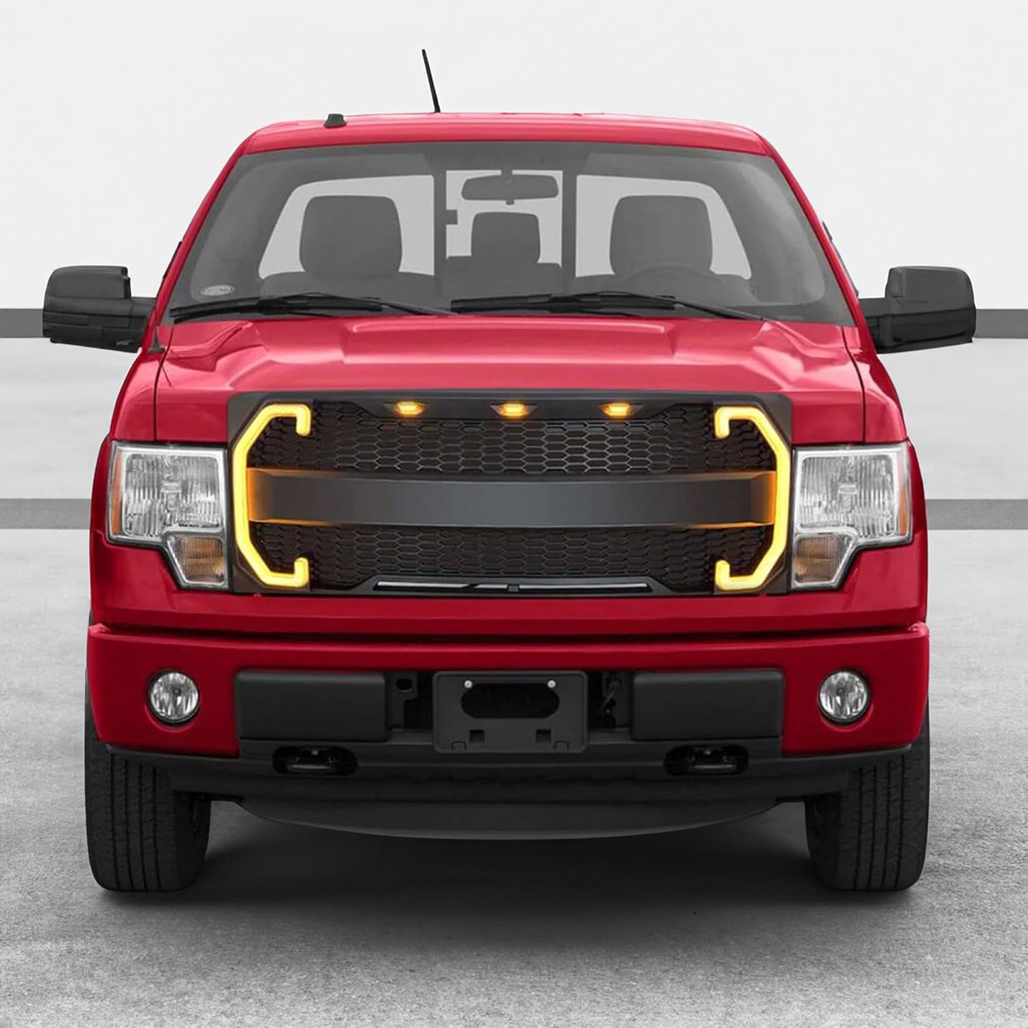 AMERICAN MODIFIED Front Grille Compatible with 2009-14 Ford F150, Replacement Grill w/DRL & Turn Signal, Matte Black