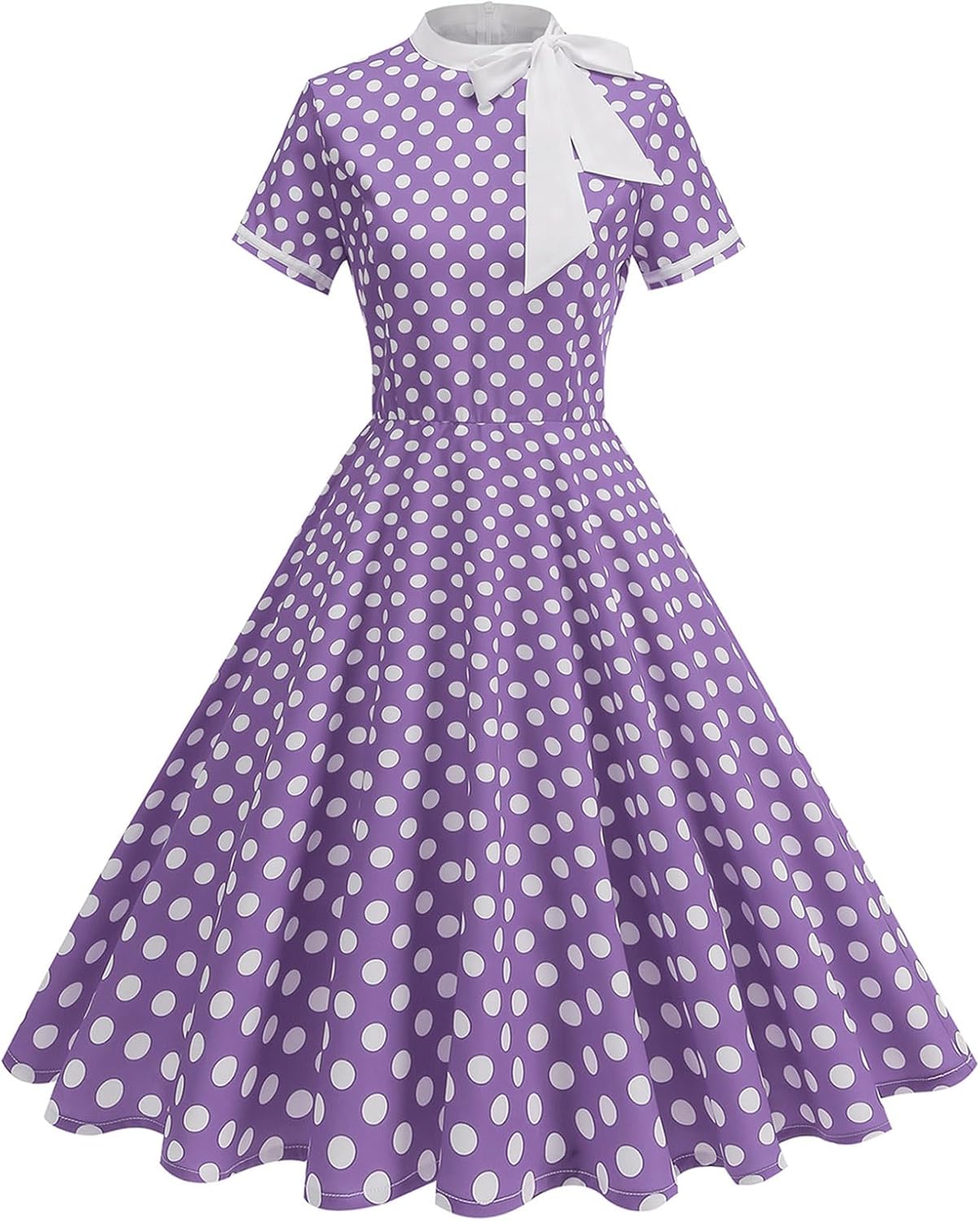 50s Style Dresses for Women Vintage Polka Dot Short Sleeve Tie Neck Swing Dress Midi Prom Retro 1950s Dress