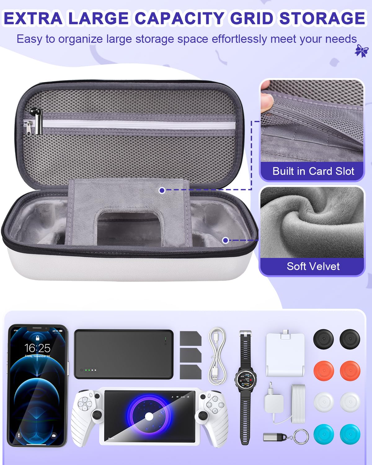 Set di accessori 14 in 1 per PlayStation Portal, custodia da trasporto per PS Portal, dock di ricarica magnetico con custodia in silicone per portale PS5, con 2 pellicole protettive, auricolari