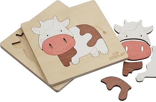 Miniatura 4 de Happy Cow - Rompecabezas de madera para niños  Rompecabezas de 5 piezas para niños en edad preescolar  Juguetes educativos de aprendizaje regalos