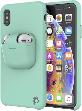 PunkCase for iPhone Xs Max for Airpods Case Holder CenterPods Series | Slim & Durable 2 in 1 Cover for iPhone Xs Max 6.5" | Protects Your Phone & Stores Your Pods Gen. 1 & 2 [Teal]
