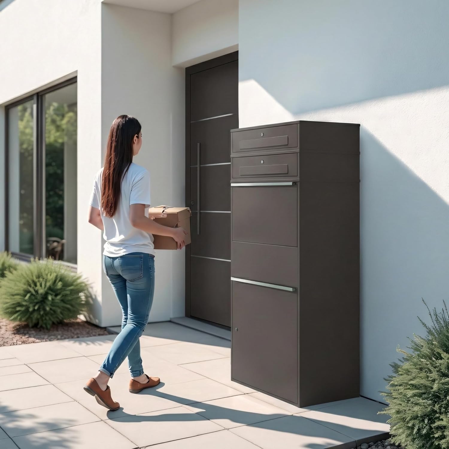 Bispo Max Parcel Box with 2 Outdoor Letterboxes Large XXL, 2 Parcel Boxes with Parcel Compartment in DB 703 Iron Glimmer, Parcel Letterbox, Standing Letterbox, Parcel Box, Rustproof and