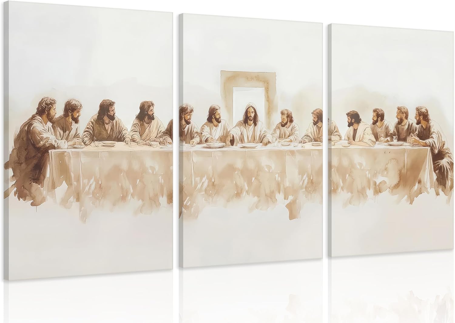 3Pcs The Last Supper Canvas Wall Art Jesus Bible Story Christian Wall Decor Picture Jesus and Twelve Apostles Poster Religious Faith Painting Print Artwork for Living Room Dining Room Kitchen Church