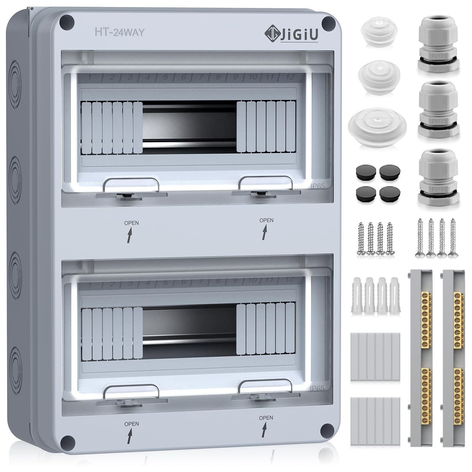 JiGiU Sicherungskasten Aufputz 2-Reihig 24 Module, Verteilerkasten IP65 Wasserdicht Feuchtraum Gehäuse Kleinverteiler aus ABS Material für Garten, Villen, Ladesäulen, Außenbereiche (365*275*110mm)