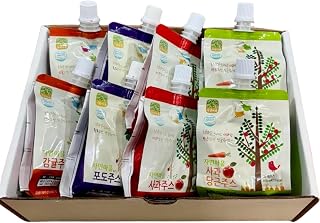 Nature Village Korean Fruit Juice Pouches, 100% Natural Variety Pack, Apple, Grape, Mandarin, Apple-Carrot, 8 Count