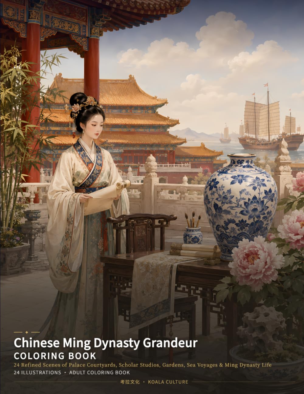 Chinese Ming Dynasty Grandeur Coloring Book: 24 Refined Scenes of Palace Courtyards, Scholar Studios, Gardens, Sea Voyages & Ming Dynasty Life (Chinese Classics Coloring Books)