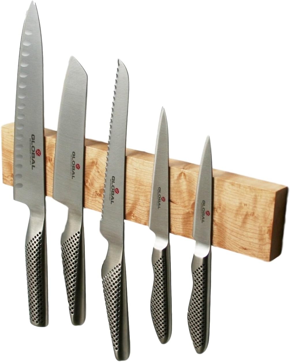 Wrenbury 12" Figured Maple Solid Wood Magnetic Knife Rack Holder, Handmade in the UK