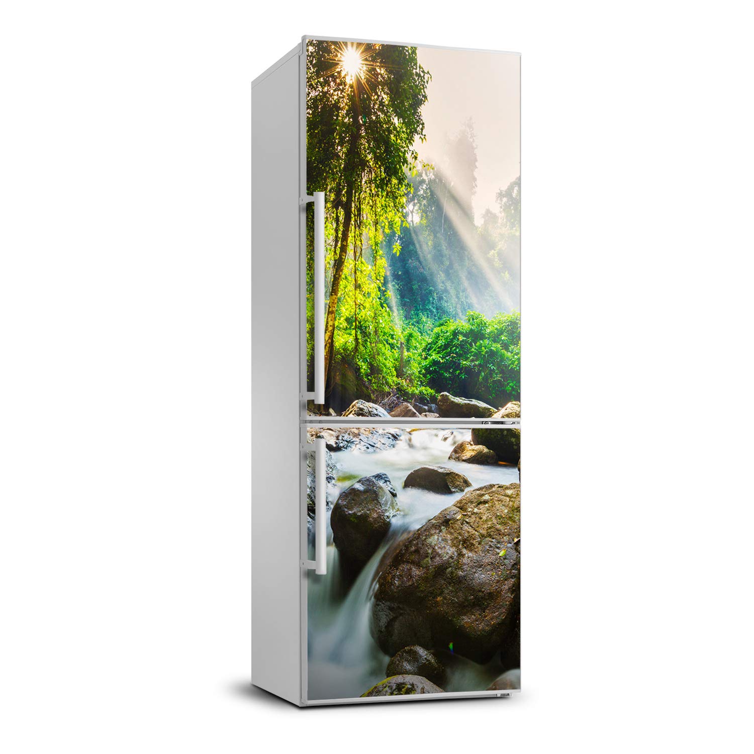 Película autoadhesiva para frigorífico con paisaje de cascada en bosque 60x180