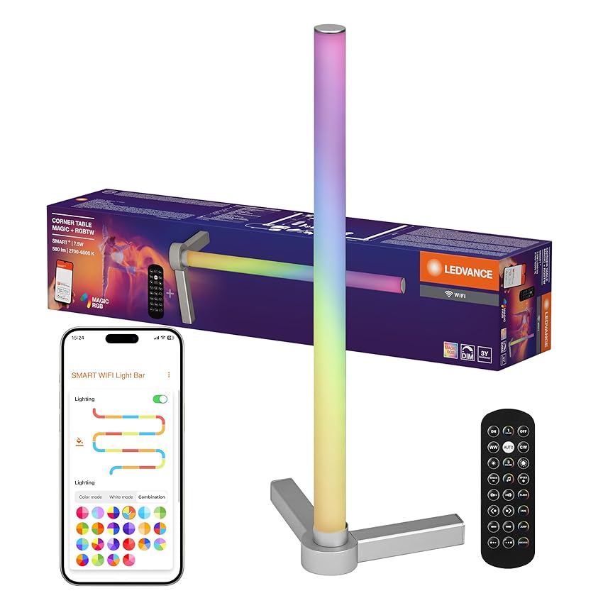LEDVANCE SMART lampada da tavolo intelligente e moderna per illuminazione indiretta con tecnologia WiFi; Magic RGB; dimmerabile; argento; alluminio; lampadina non sostituibile