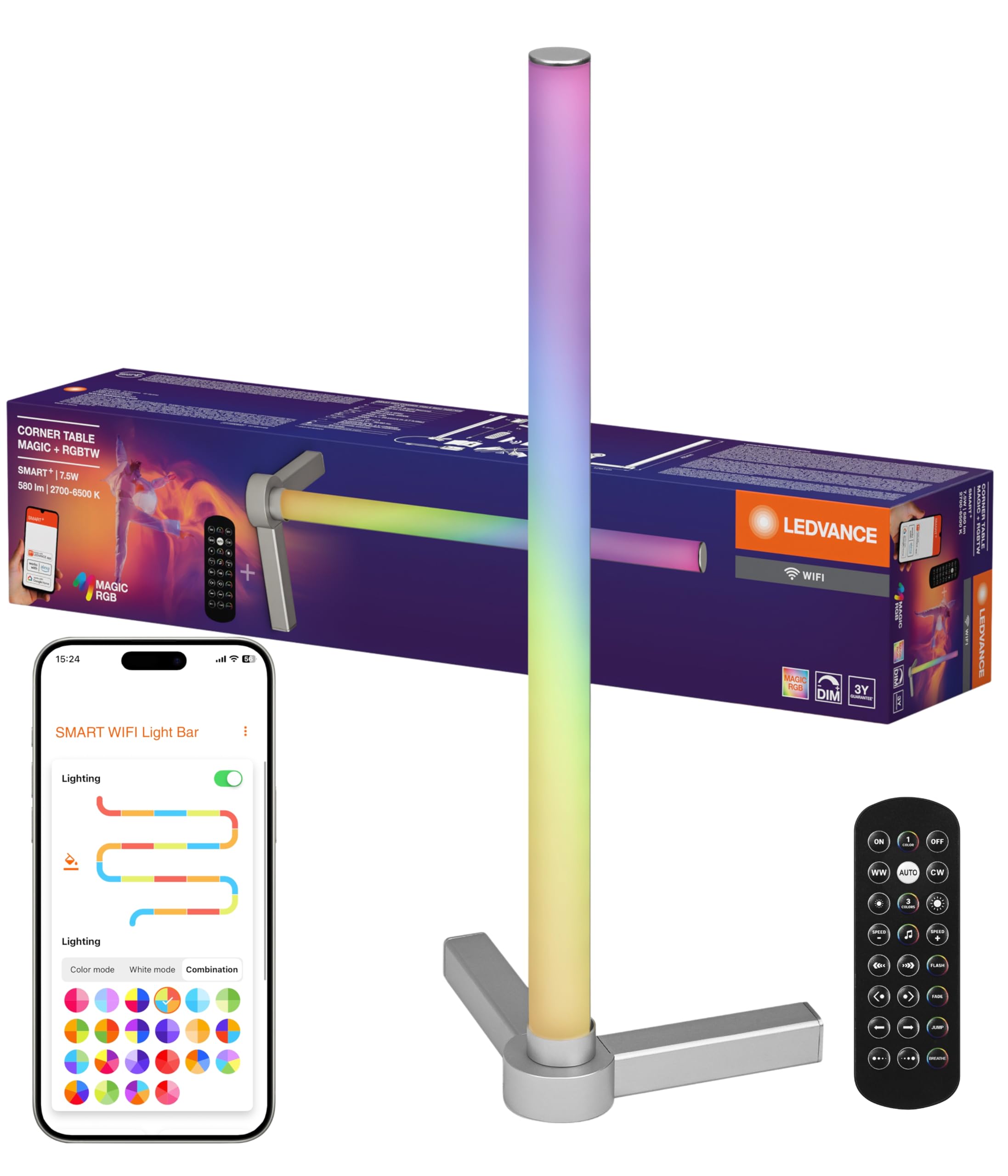 LEDVANCE SMART lámpara de sobremesa inteligente y moderna para iluminación indirecta con tecnología WiFi; Magic RGB; regulable; plata; aluminio; bombilla no sustituible