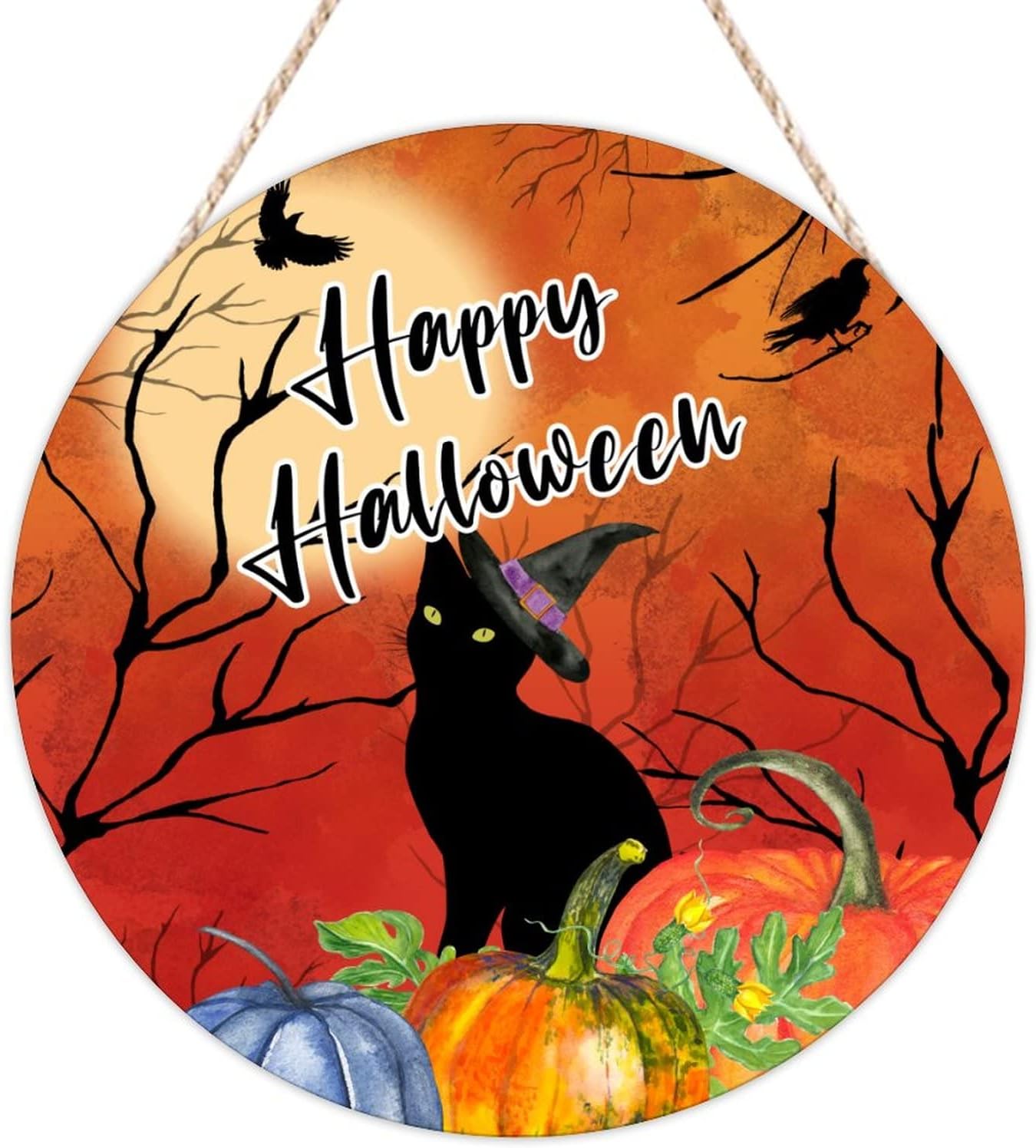 Sign Wall Happy Halloween Black Cat Pumpkin Wood Signs Hocus
