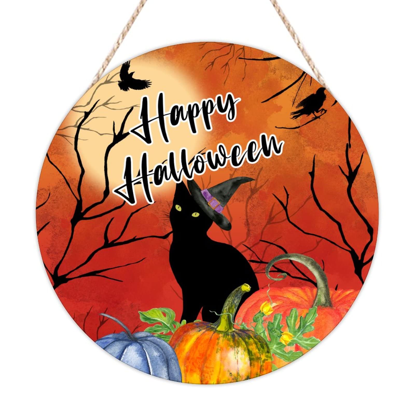 Panneau de bienvenue Halloween en bois noir et citrouille 30cm