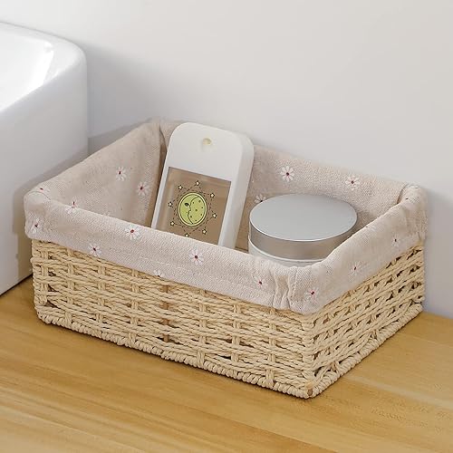 Cesta de almacenamiento tejida de mimbre, organizador de juguetes, botes pequeños para despensa, regalos de dormitorio, estantes vacíos, cubo,