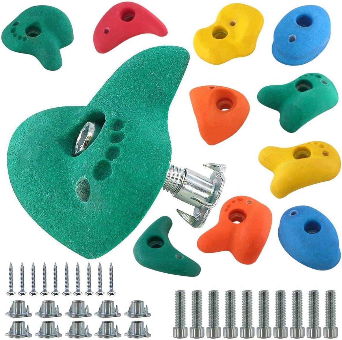 The Magic Toy Shop Climbing Stones x10 – Durable Poly-Resin Stones for Kids, Indoor & Outdoor Use – Easy Install with Rust-Free Fixings – Multicoloured Holds for Climbing Frames & Walls, Ages 3+