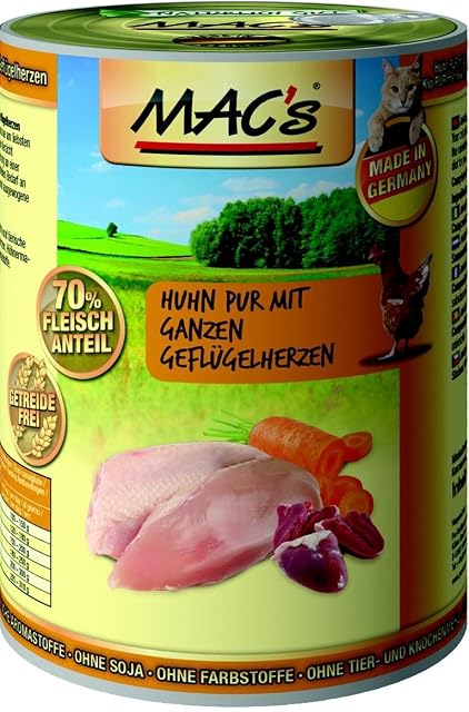 Macs Cat Gallina con todo Aves Corazones, Comida Humeda - 6 x 400g