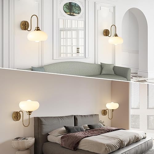 Miniatura 4 de KCO Iluminación de 1 luz vintage para baño, apliques de pared de globo dorado, iluminación de pared de latón cepillado, iluminación de pared de