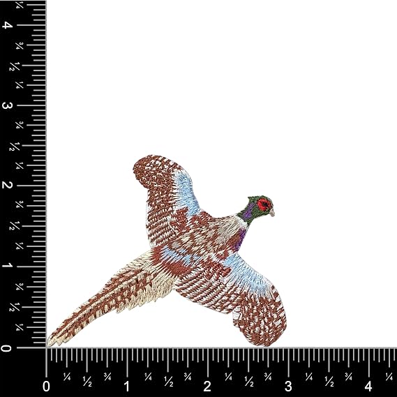 Flying Ring Necked Pheasant, Bird - Embroidered Iron on Patch