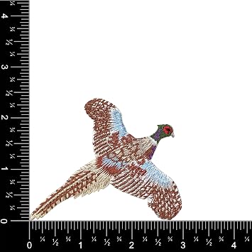 Flying Ring Necked Pheasant, Bird - Embroidered Iron on Patch